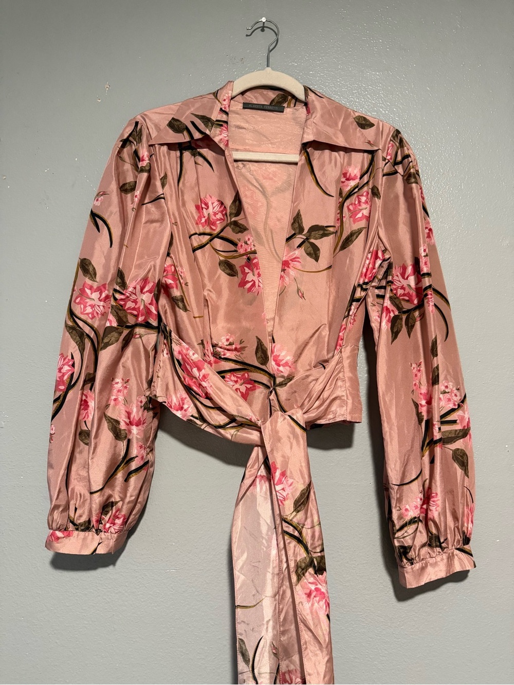 Alberta Ferretti Pink Ruffled Tie Front Crop Blouse